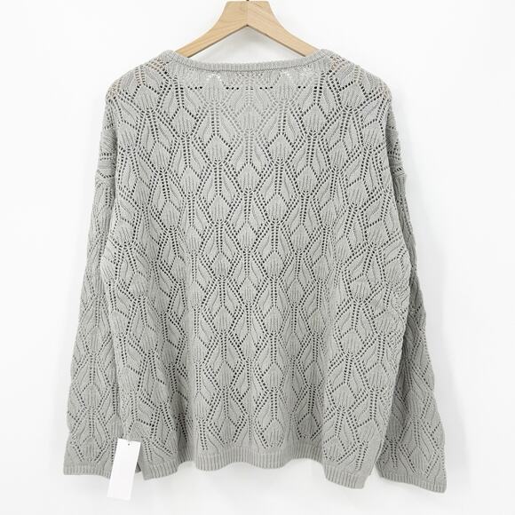 Peace Love World Boheme Open Stitch Novelty Sweater L Minimalist Loungewear Cozy - Picture 3 of 10